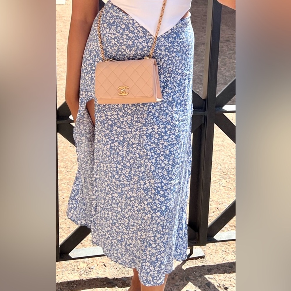 Blue Floral Midi Skirt Small
